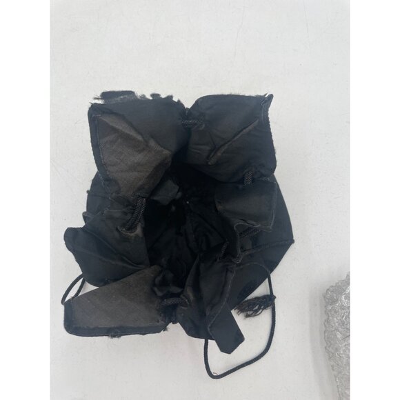 Black Drawstring Pouch Leaf Pattern Victorian Style Purse - Picture 6 of 6